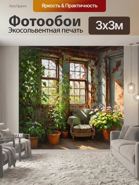 Фотообои лофт, показывающие старую заброшенную фабрику с треснувшими окнами и ржавыми дверями, окруженную обширными…