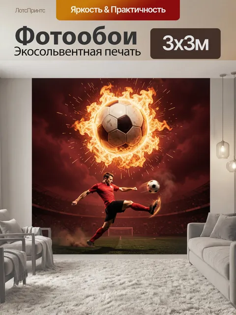 Фотообои Футболист в огненном ударе