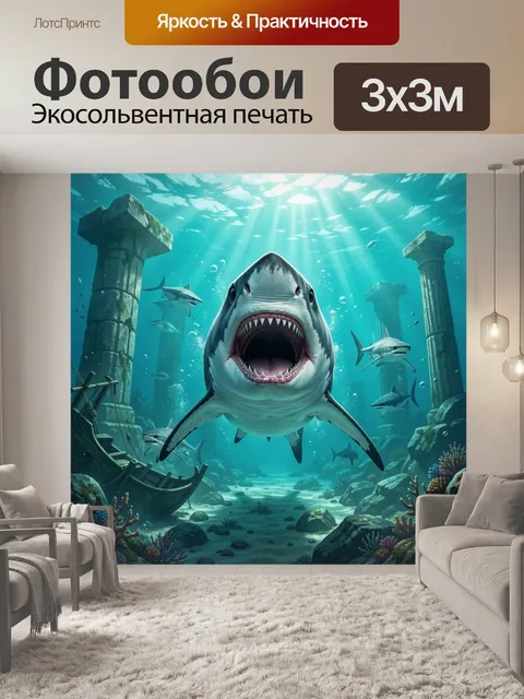 Фотообои Акула в подводных руинах