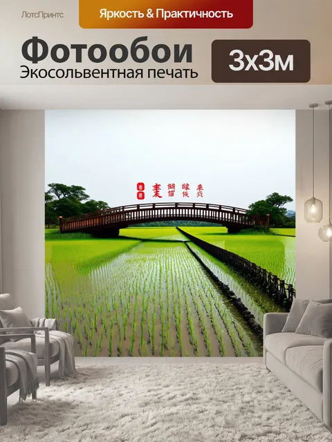 Фотообои мост через рисовое поле