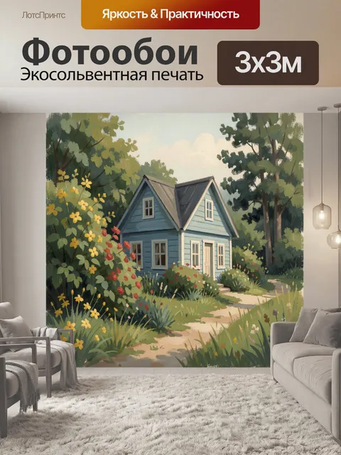 Фотообои Домик в цветущем саду