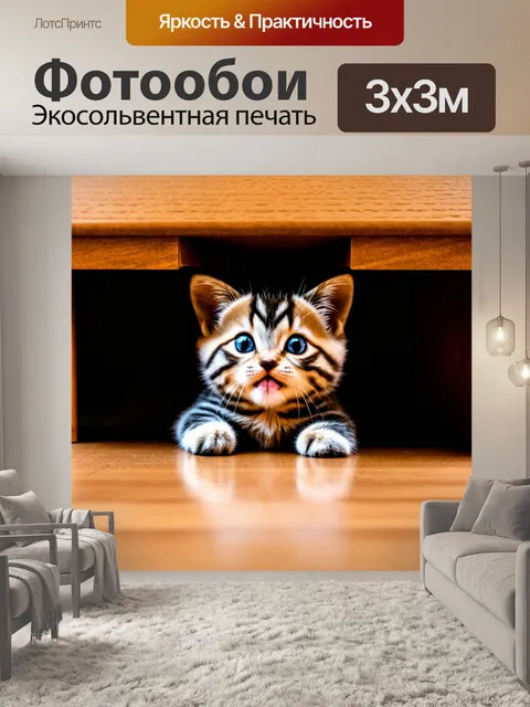 Фотообои котенок, выскакивающий из-под стола