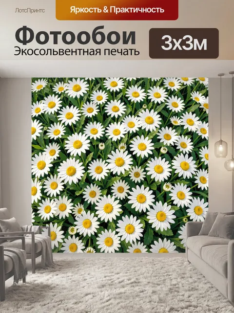 Фотообои Поле ромашек крупным планом