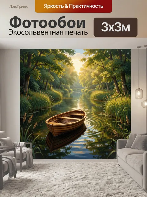 Фотообои Лодка на лесной реке