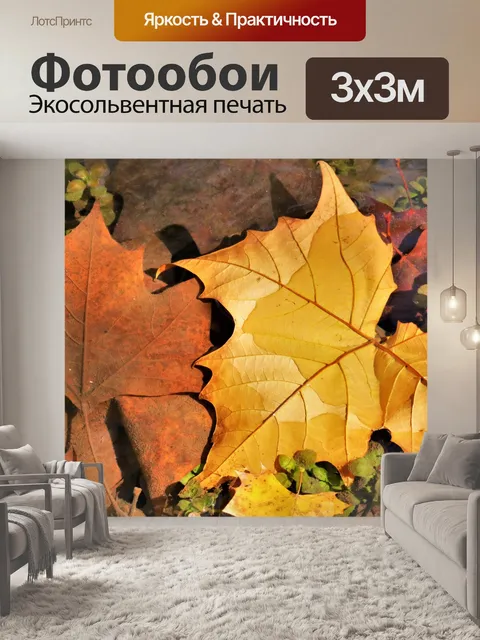 Фотообои Осенние листья, плывущие в потоке