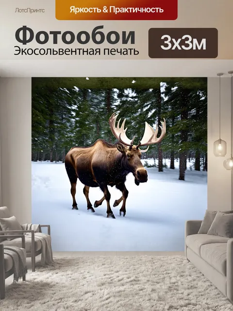 Фотообои лось бык с мощными рогами