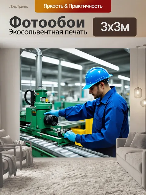 Фотообои изобразите рабочего на заводе, изучающего процессы машин на конвейере