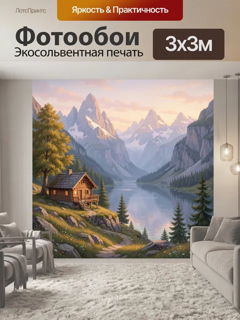 Фотообои Альпийский дом у горного озера