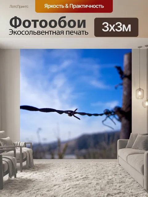 Фотообои Забор из колючей проволоки Крупным плано