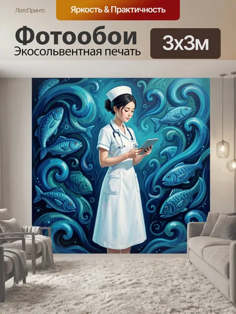 Фотообои Медсестра с планшетом и рыбами