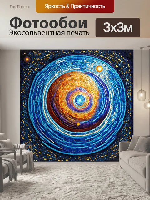 Фотообои космос в стиле мозаика, где каждая плитка мозаики представляет отдельный объект космоса