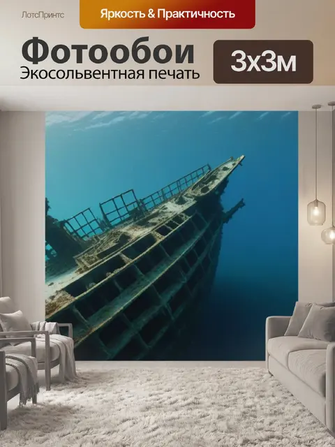 Фотообои буревестник, кружящий над затонувшим кораблем