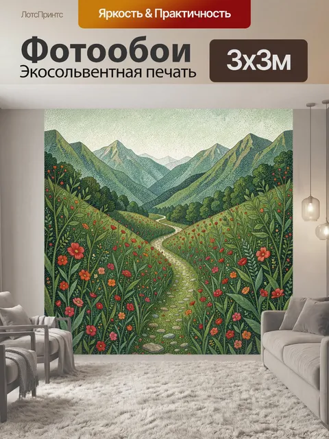 Фотообои Лесная тропа среди полевых цветов