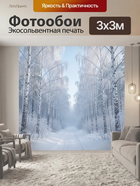 Фотообои Зимняя березовая аллея в лесу