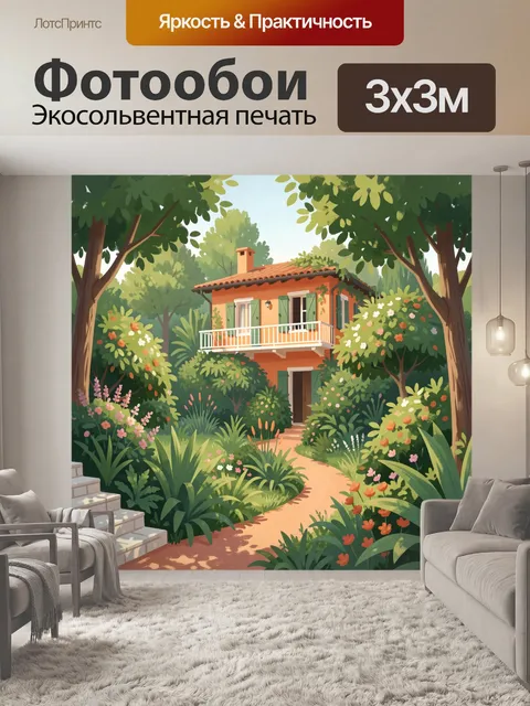 Фотообои Дом в цветущем саду