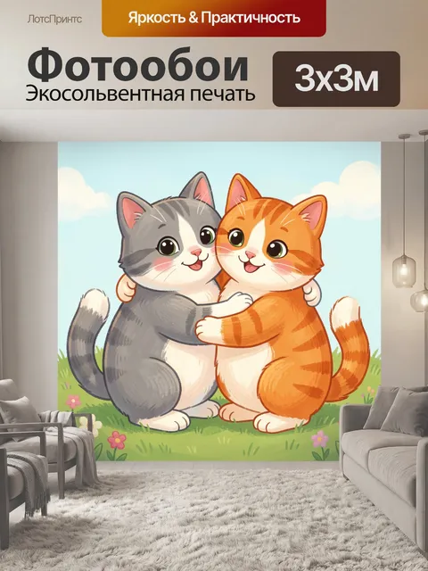 Фотообои Два милых котенка в обнимку