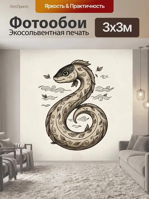 Фотообои Панда в растительном узоре-волне