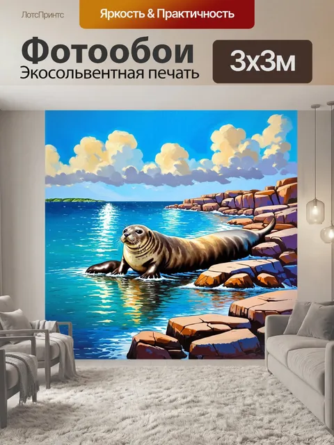 Фотообои тюлени наслаждаются солнечными днями на больших, скалистых берегах гаваней