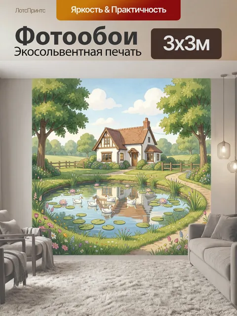 Фотообои Дом у пруда с утками
