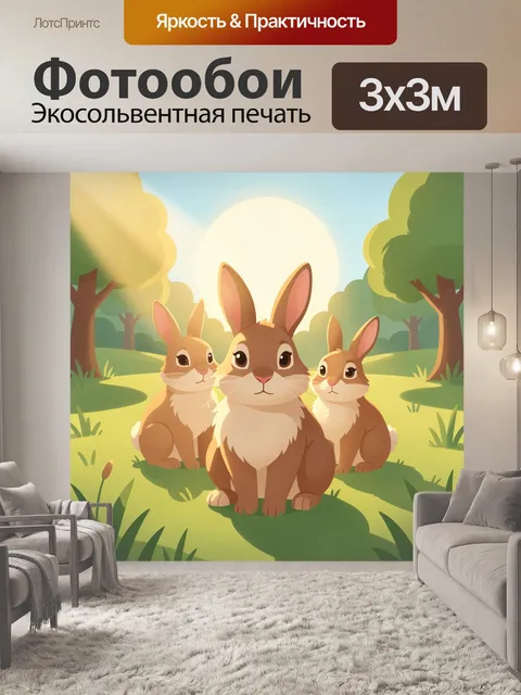 Фотообои Три зайца в лесной поляне
