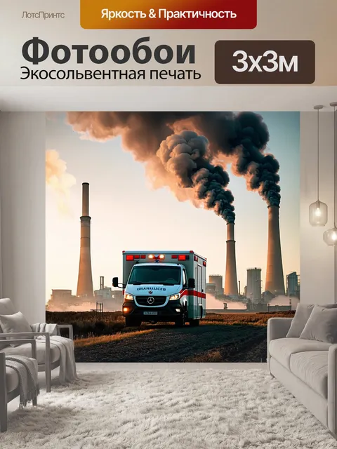 Фотообои скорая помощь, стоящая на окраине города, вдали от трубы завода, где воздух наполнен смягчающим светом…