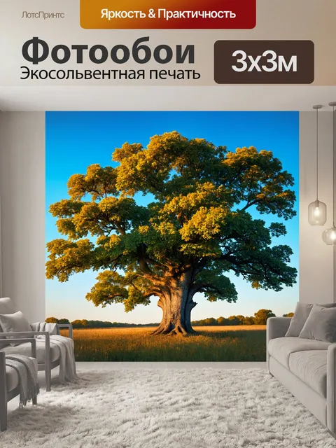 Фотообои природа в стиле каспар давид фридрих, величественные дубы на фоне кристально чистого неба, вечерний свет