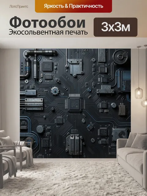 Фотообои Техно-схема с микросхемами и проводами
