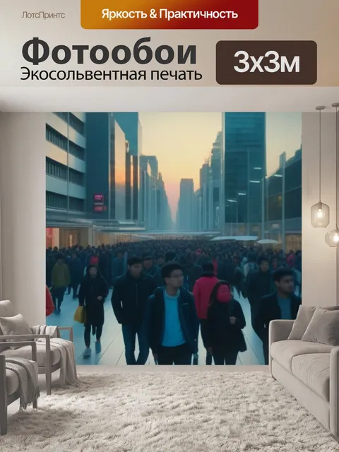 Фотообои рассвет в бурлящем городе с людьми