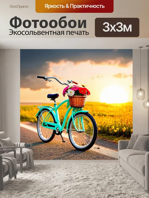 Фотообои Вечерний пейзаж с велосипедом, стоящим на дороге