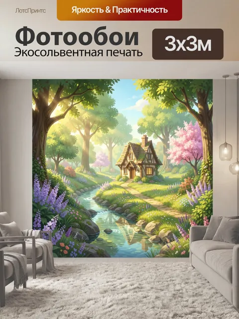 Фотообои Волшебный лесной домик у ручья