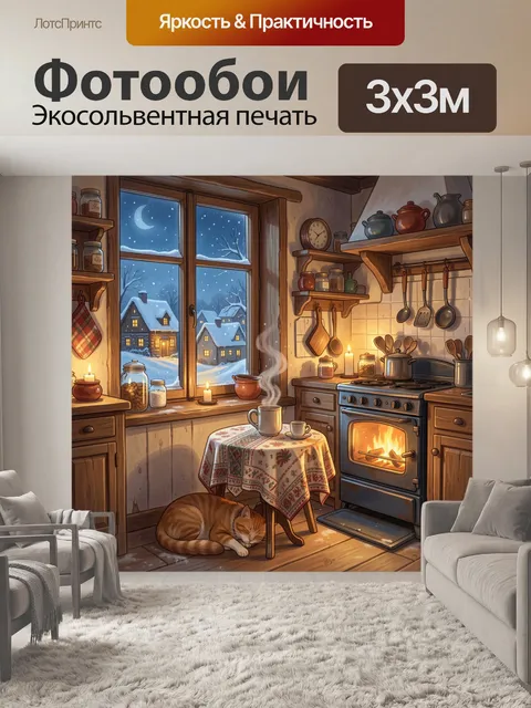Фотообои Зимний вечер у печи