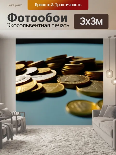 Фотообои золотые монеты, рассыпающиеся на стол