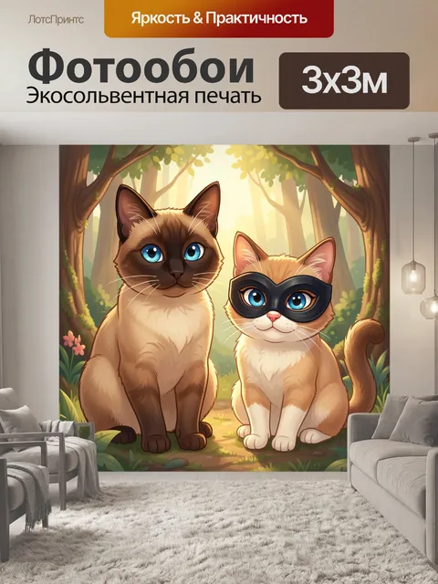 Фотообои Коты-супергерои в лесу