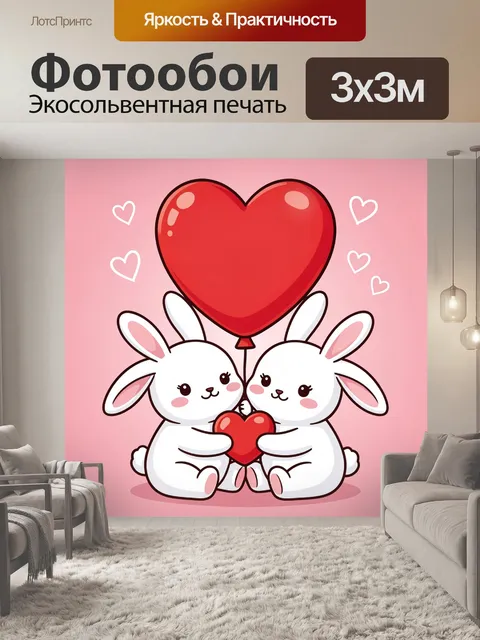 Фотообои Два белых зайчика с сердцем