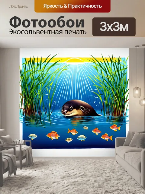 Фотообои утконос, прячущийся в зарослях тростника, с солнечными лучами, пробивающимися сквозь листву, на переднем…
