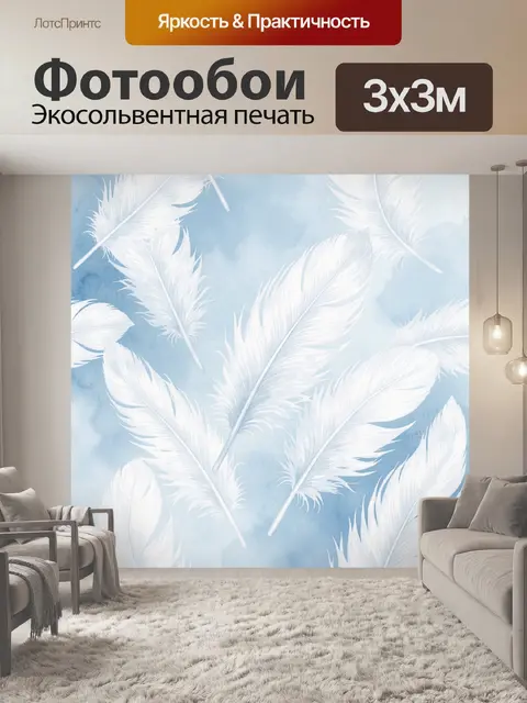 Фотообои Белые перья на голубом фоне
