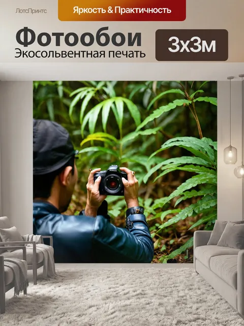 Фотообои кадр с путешественником, который делает фотографии необычных видов растений и насекомых в джунглях