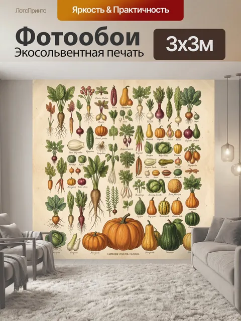 Фотообои Ботанические овощи на винтажной схеме