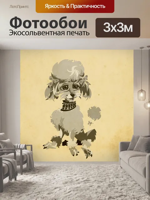 Фотообои Собака Винтаж Пудель Иллюстрация