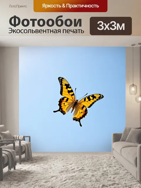 Фотообои бабочки, запечатленные в моменте взлета, создавая ощущение движения и свободы на фоне неба