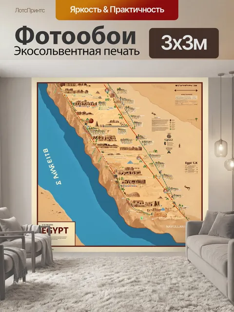 Фотообои египет в стиле инфографический рисунок, где представлены древние карты и навигация по нилу