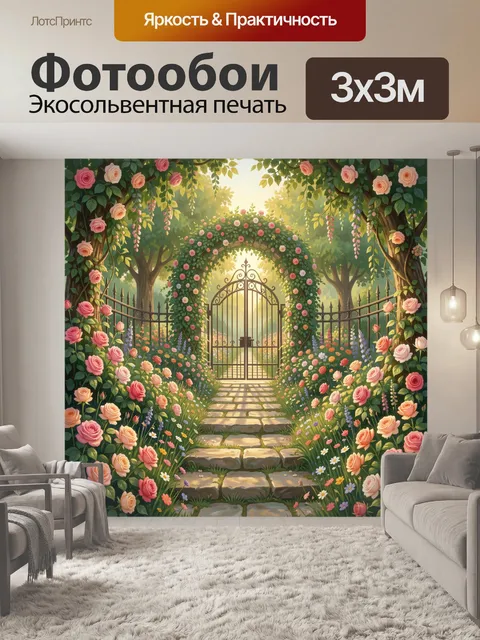 Фотообои Садовая арка с розами и светом