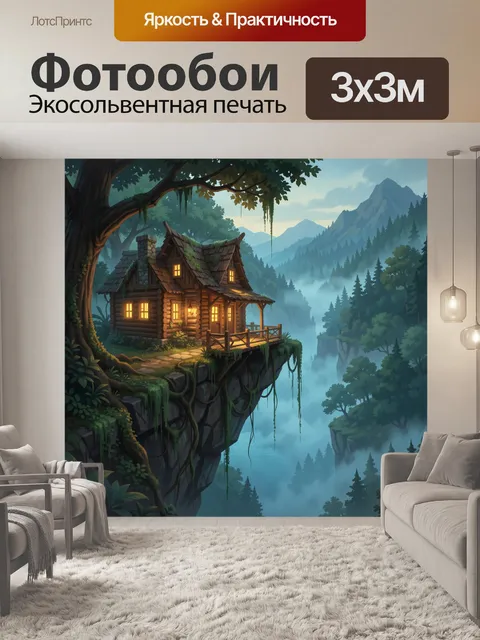 Фотообои Лесная хижина на утесе