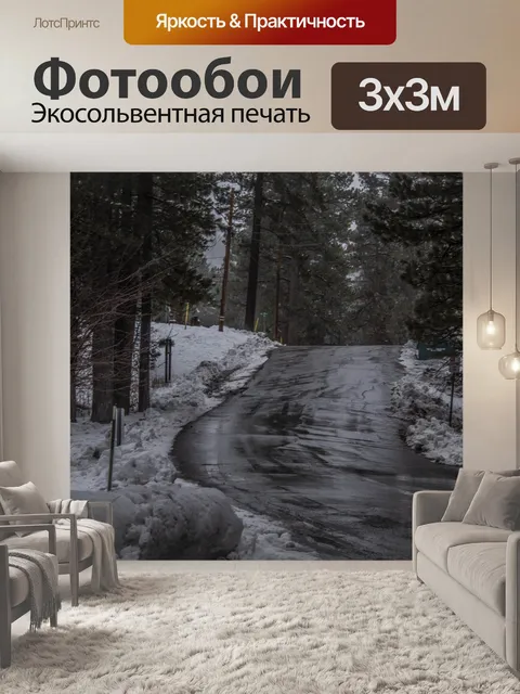 Фотообои Зимняя дорога мокрая от дождя