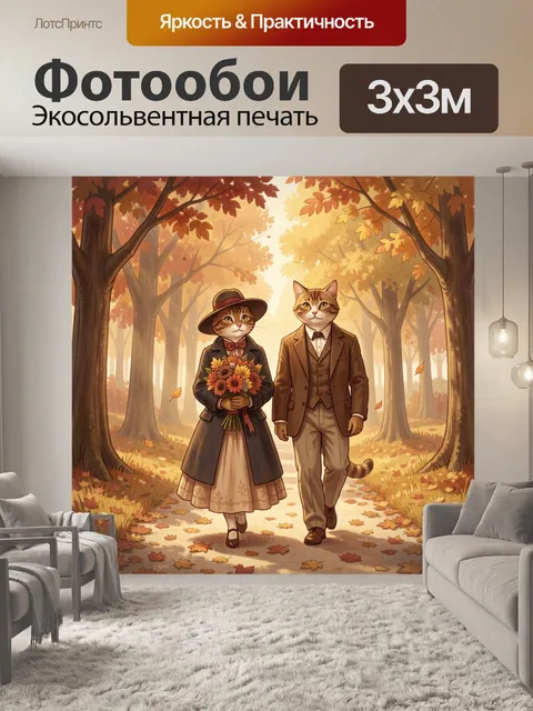 Фотообои Кошачья пара в осеннем лесу