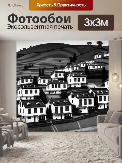 Фотообои пейзаж с домами чернобелый