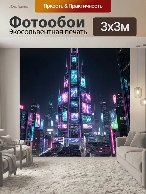 Фотообои Неоновый футуристический мегаполис ночью
