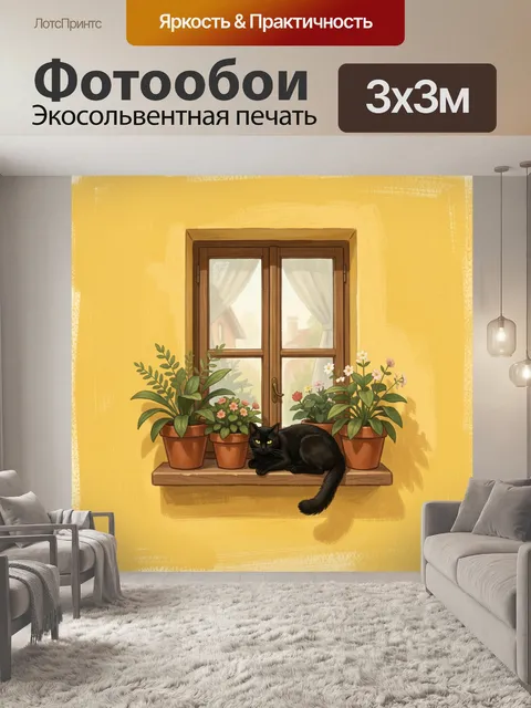 Фотообои Черная кошка на окне
