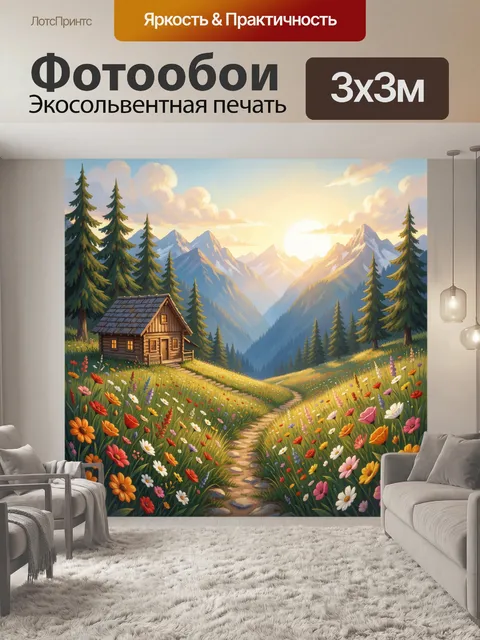 Фотообои Уютный домик в горной долине