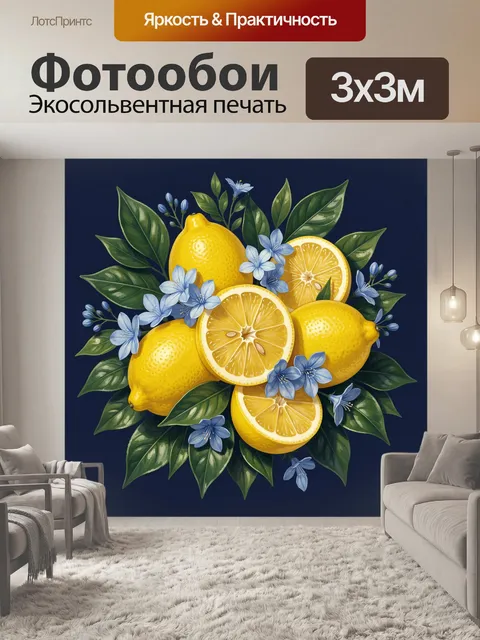 Фотообои Лимоны с синими цветами